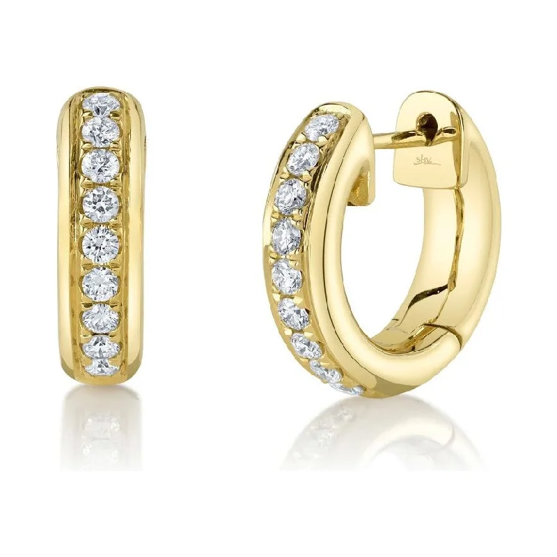 Elegant sapphire arc earrings -14K Yellow Gold Diamond Huggie Earrings