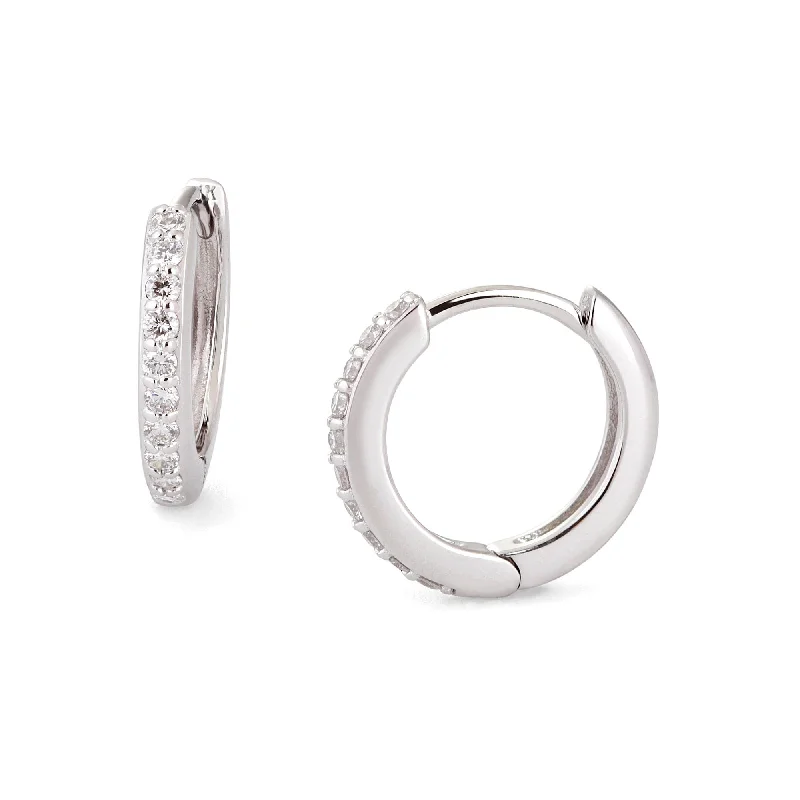 Ladies shimmering onyx hoop earrings -12.5Mm Diamond And 14K White Gold Huggies