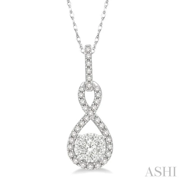 Ladies elegant amethyst necklaces -1/4 Ctw Winding Round Cut Diamond Lovebright Pendant With Link Chain in 14K White Gold