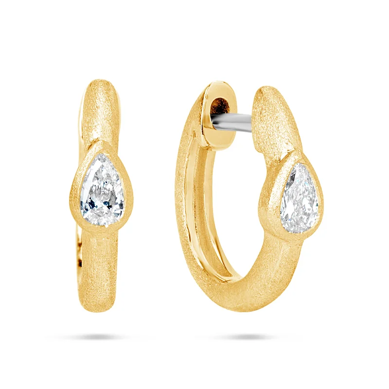 Ladies bold gold petal earrings -Diamond Bezel Huggie Earring