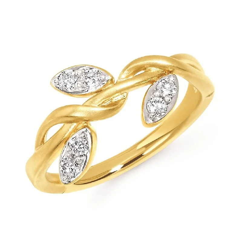 Ladies unique geometric spiral engagement rings -14K Yellow Gold 0.20ctw Diamond Leaf Ring