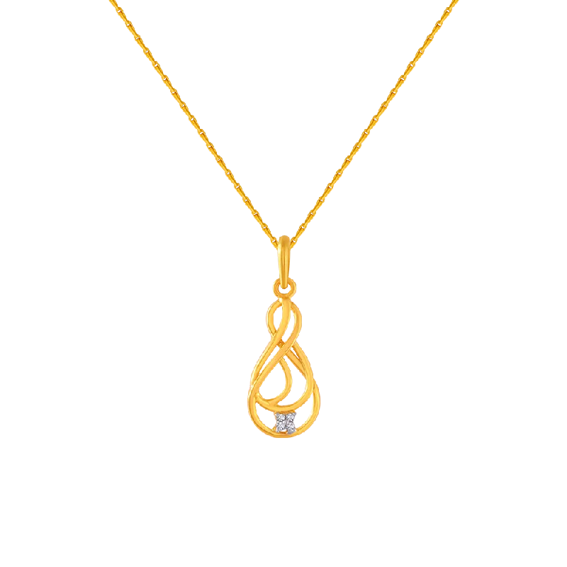 Trendy silver layered choker necklaces -14KT (585) Yellow Gold And American Diamond Pendant For Women