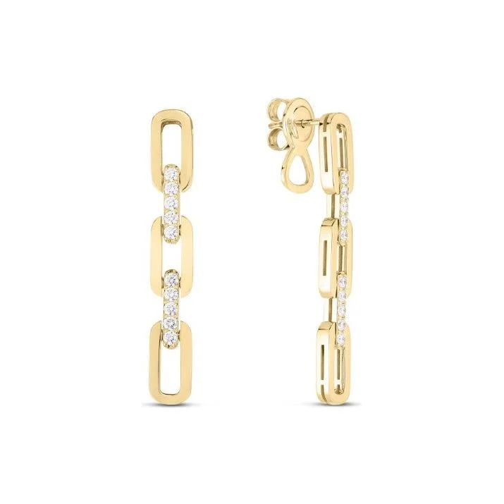 Simple rose gold petal drop earrings -Roberto Coin 18K Gold Diamond Link Navarra Drop Earrings