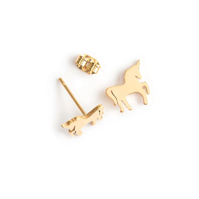 Classic gold spiral earrings for women -Gold Unicorn Stud Earrings