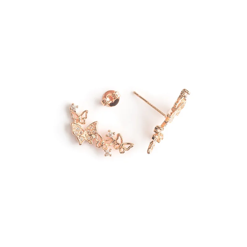 Vintage pearl vine earrings -Rose Gold Butterfly Crystal Ear Climber