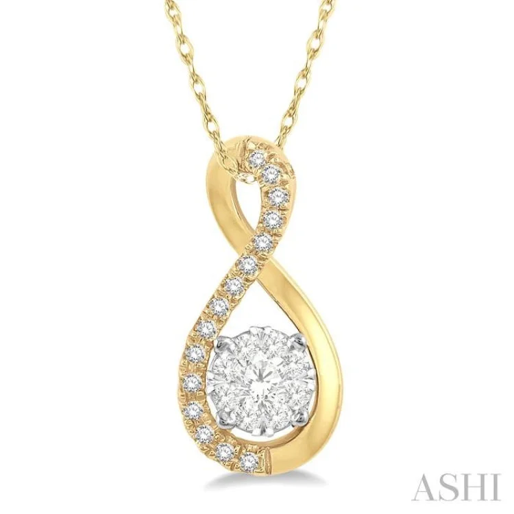 Ladies bold turquoise stone necklaces -1/5 Ctw Twisted Loop Lovebright Round Cut Diamond Pendant in 14K Yellow and White Gold with chain