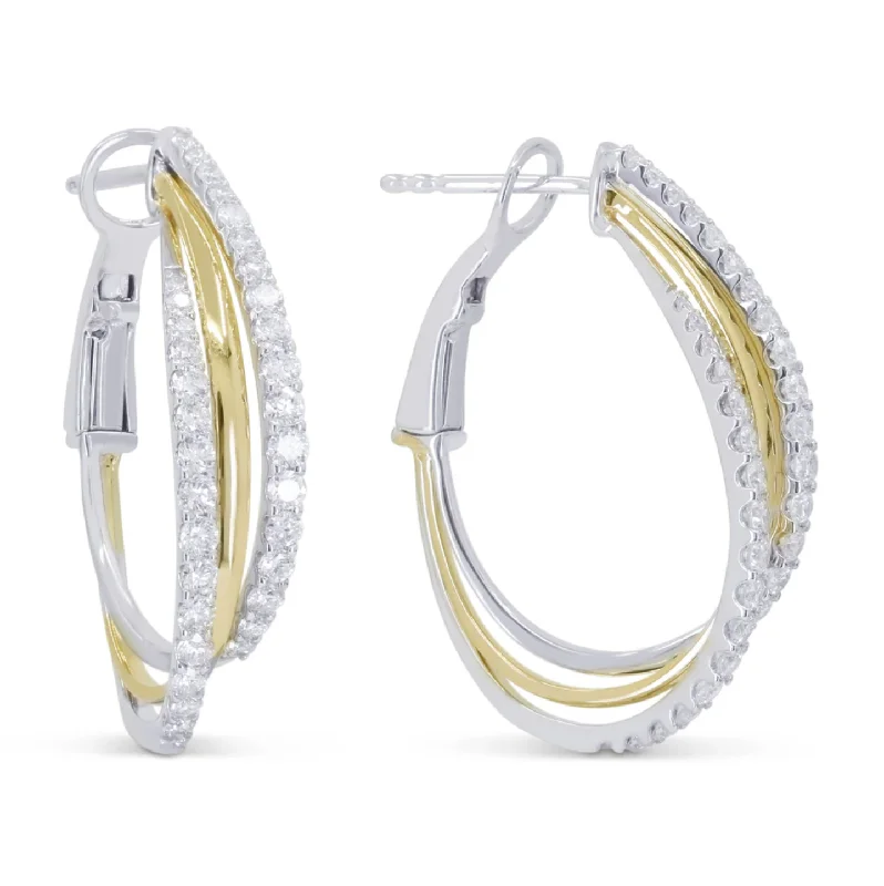 Ladies delicate sapphire vine earrings -14K Two-Tone Diamond Hoop Earrings