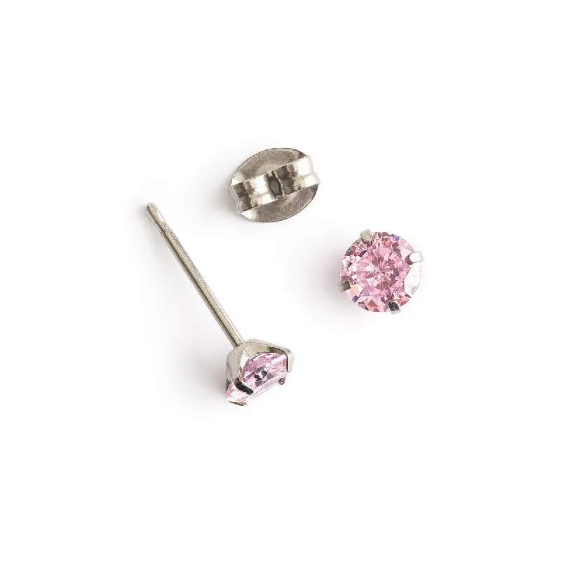 Classic gold vine stud earrings for ladies -Pink Zirconia Titanium Stud Earrings