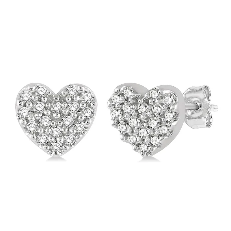 Modern rose gold swirl earrings -10K White Gold Petite Heart Pavé Diamond Earrings