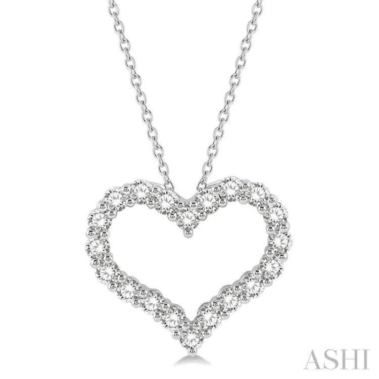 Ladies floral pendant necklaces -1 1/2 ctw Heart Shape Round Cut Diamond Pendant With Chain in 14K White Gold