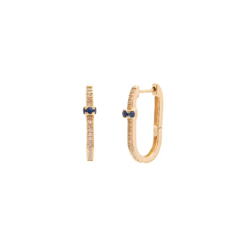 Elegant silver petal engagement rings -Sapphire & Diamond Pavé U Hoops | Solid 14k Gold