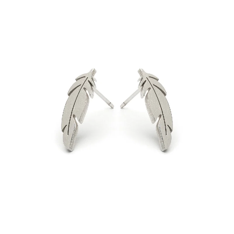 Ladies unique crescent drop earrings -Stainless Steel Feather Stud Earrings