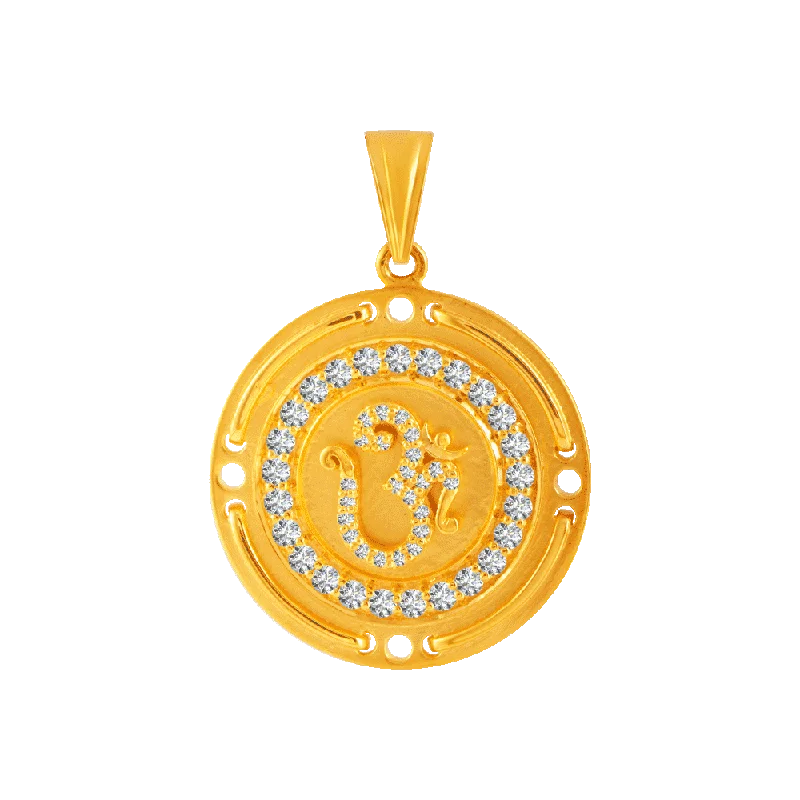 Modern rose gold floral necklaces for women -22KT Yellow Gold And American Diamond Pendant For Women