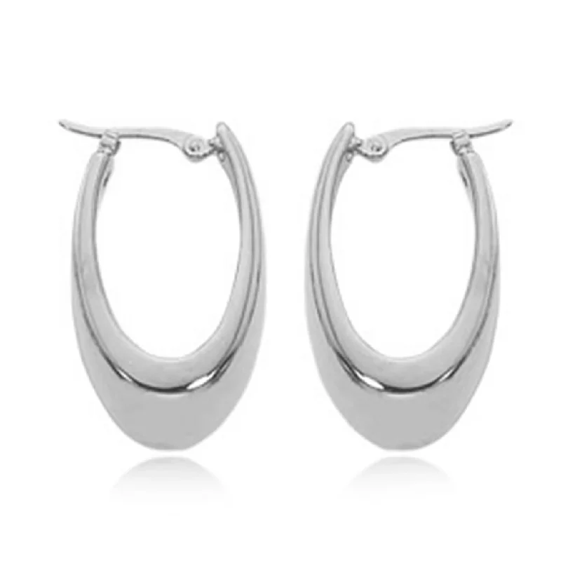 Ladies minimalist pearl arc earrings -Sterling Silver Visor Oval Hoop Earrings