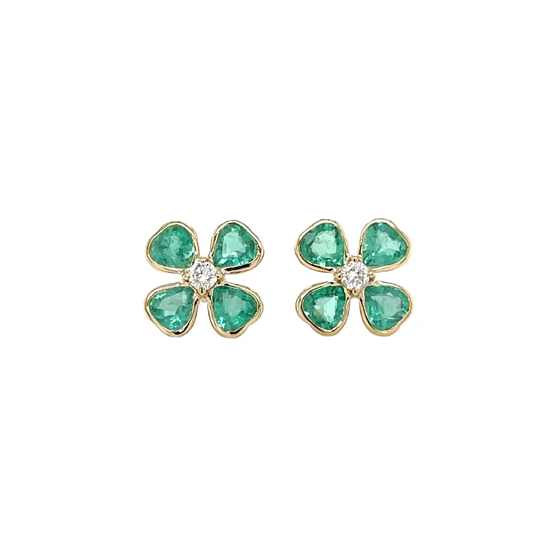 Simple silver crescent earrings -Emerald and Diamond Flower Studs