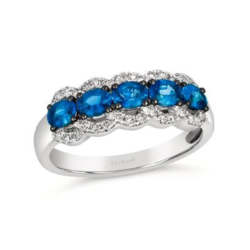 Ladies onyx solitaire engagement rings -14K White Gold 1.59ctw Oval Blue Sapphire & Nude Diamond Multi Row Band by Le Vian