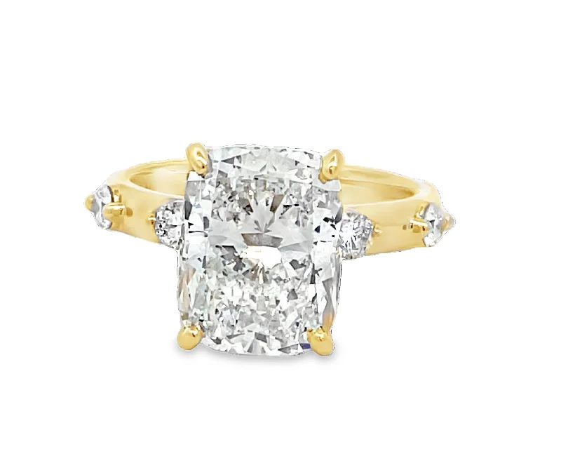 Vintage crystal petal engagement rings for women -LAB GROWN CUSHION & ROUND DIAMONDS 5.35ctw PRONG SET RING