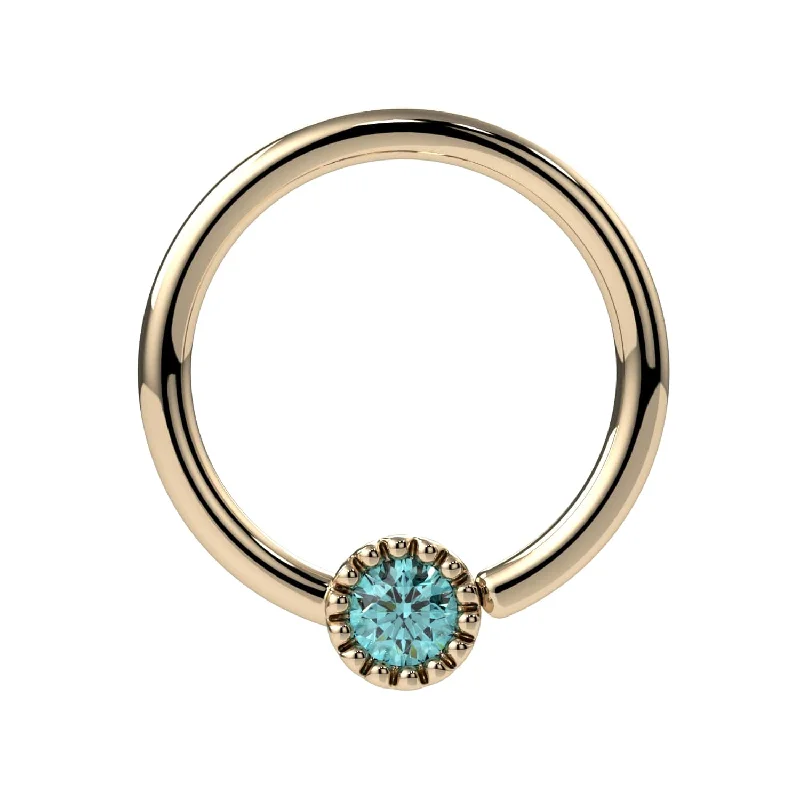 Modern gold crescent engagement rings for women -Aqua Diamond Perlagé Fixed Bead Ring