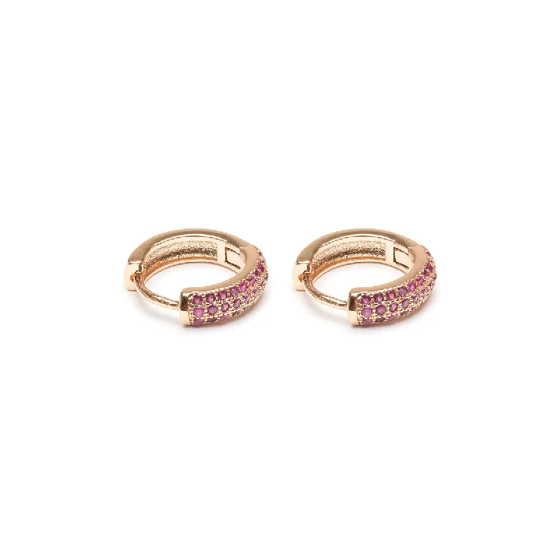 Elegant rose gold arch earrings -Pink Pave Huggie Earrings