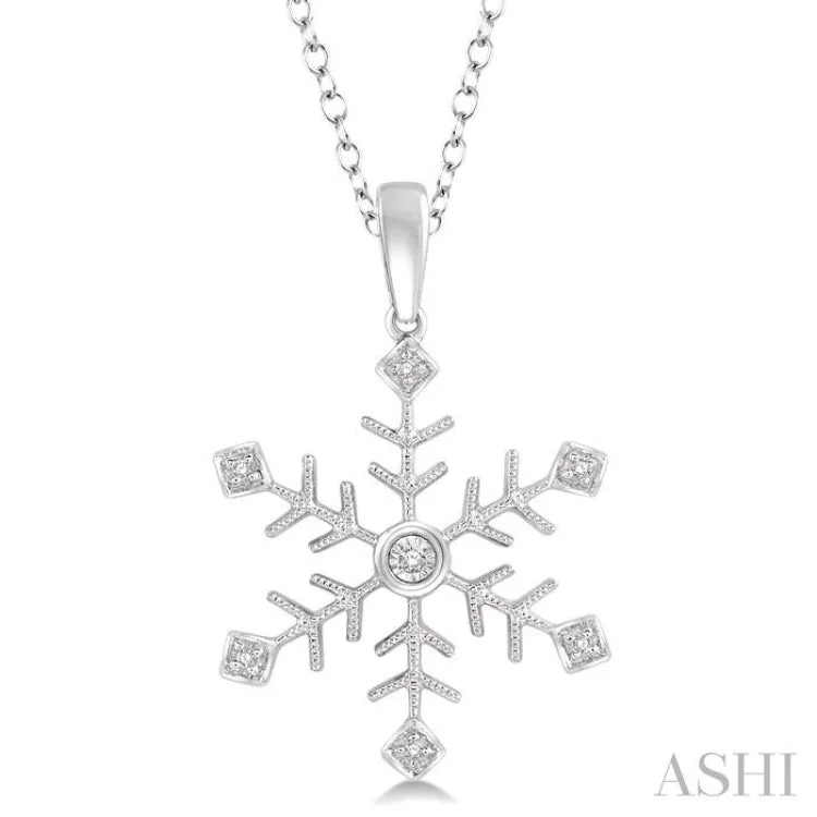 Ladies unique star-shaped necklaces -1/50 Ctw Snowflake Round Cut Diamond Pendant in Sterling Silver with chain