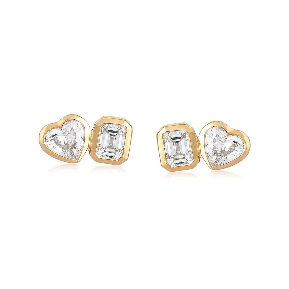 Trendy boho quartz earrings -Diamond Toi et Moi Studs