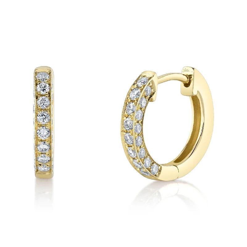 Ladies unique crescent drop earrings -Shy Creation Three-Sided Diamond Huggie Earrings