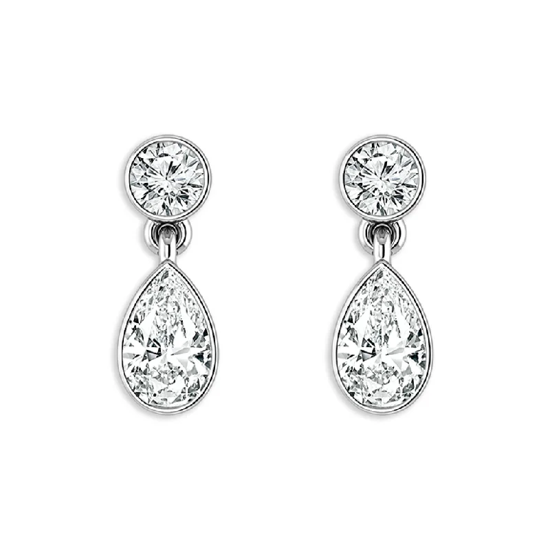 Ladies lightweight swirl earrings -14K White Gold Dangle Lab Grown Diamonds Hoop Earrings