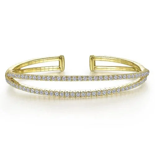 Trendy geometric diamond engagement rings for women -14K Yellow Gold Split Diamond Cuff