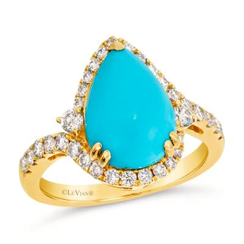 Ladies unique moon halo engagement rings -14K Yellow Gold 3.82ctw Pear Turquoise & Nude Diamond Halo Ring by Le Vian