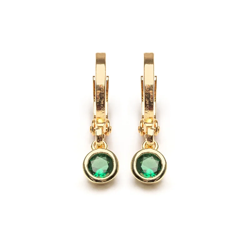 Classic pearl spiral earrings for women -Green Crystal Drop Huggie Hoops