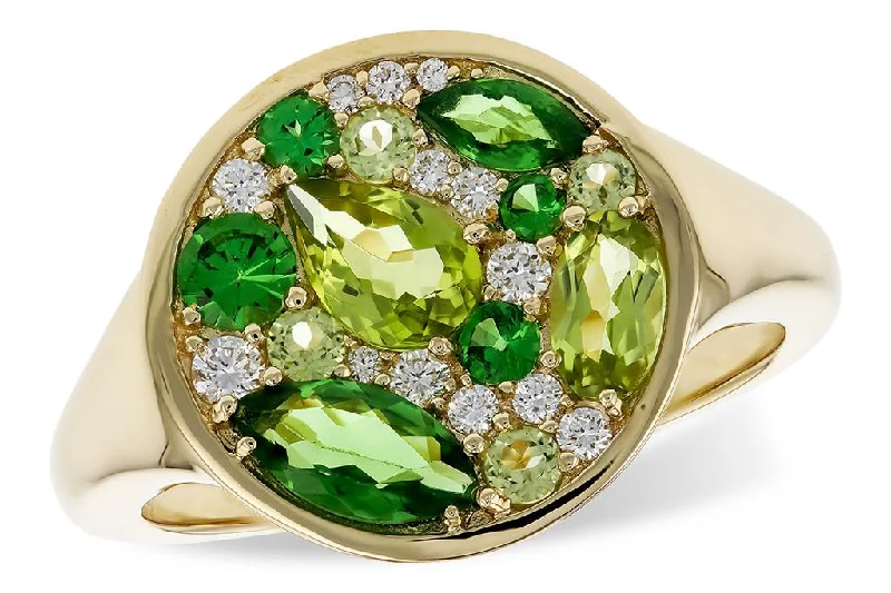 Ladies minimalist rose gold engagement rings -14K Yellow Gold 1.50ctw Tsavorite Garnet, Peridot & Diamond Cluster Ring by Allison Kaufman