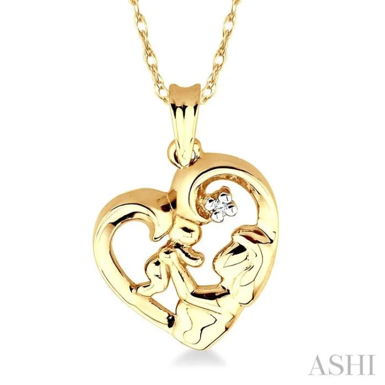 Trendy gold floral necklaces for women -1/50 Ctw Round Cut Diamond Child & Mom Heart Shaped Pendant in 10K Yellow Gold With Chain