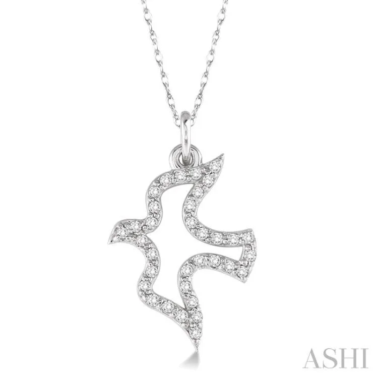 Ladies unique geometric pendant necklaces -1/6 Ctw Single Cut Diamond Dove Pendant in 14K White Gold with Chain