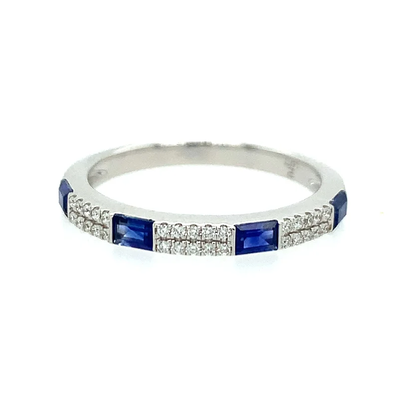 Trendy gemstone arch engagement rings -Sapphire and Diamond Band in White Gold