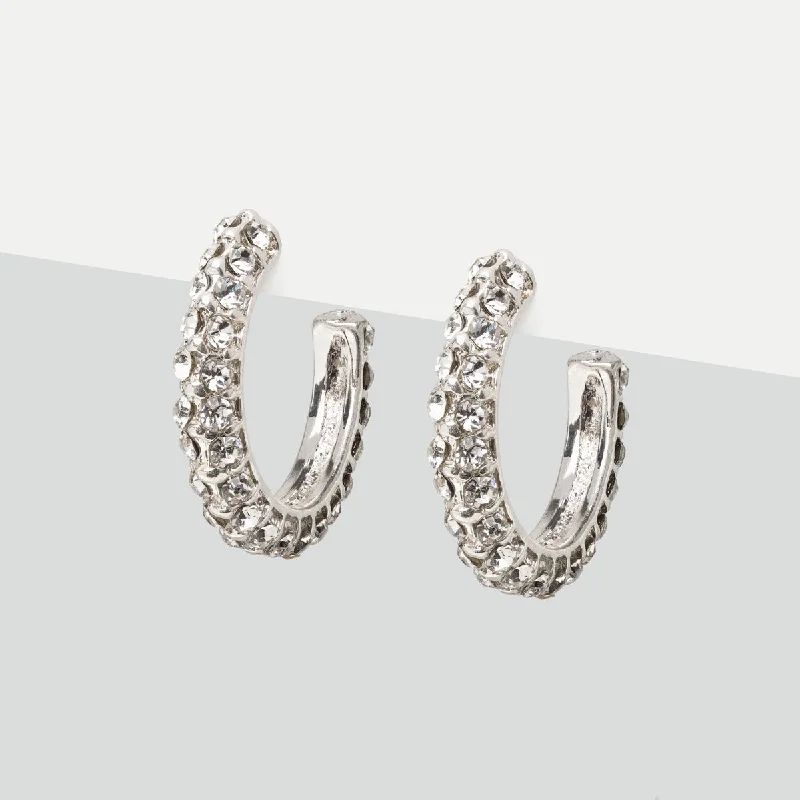 Elegant diamond arc earrings -Small Crystal Hoop Earrings