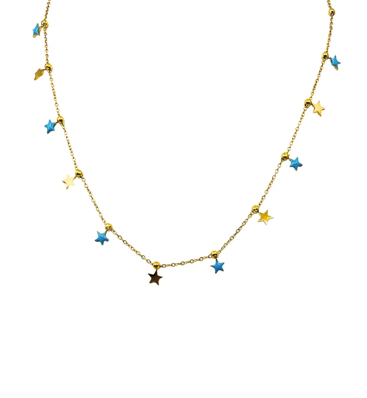 Ladies lightweight crystal necklaces -The Stars in the Sky Gold Necklace