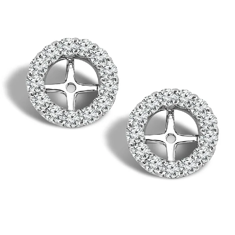 Elegant silver petal stud earrings -14K White Gold Diamond Earrings Jackets