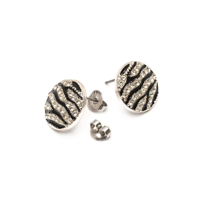 Modern diamond vine earrings -Black & White Pave Earrings