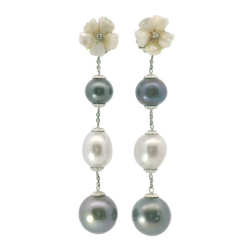 Trendy gemstone arch earrings -Pearl and Flower Drop Earrings