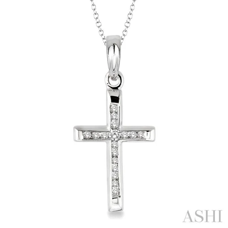 Simple rose gold layered necklaces -1/10 Ctw Round Cut Diamond Channel Cross Pendant in Sterling Silver with Chain