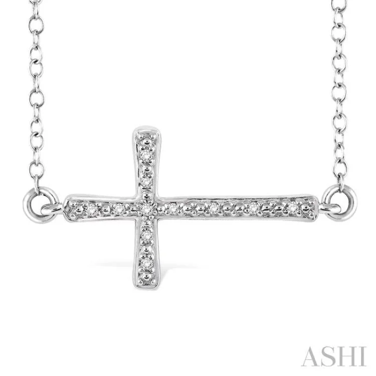 Ladies floral pendant necklaces -1/20 Ctw Round Cut Diamond Cross Pendant in Sterling Silver with Chain