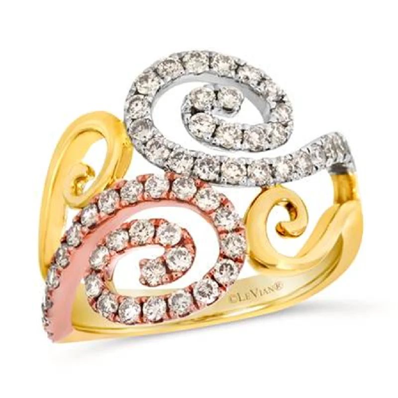 Modern rose gold twist engagement rings -14K Three Tone Gold 0.96ctw Nude Diamond Wave Ring by Le Vian