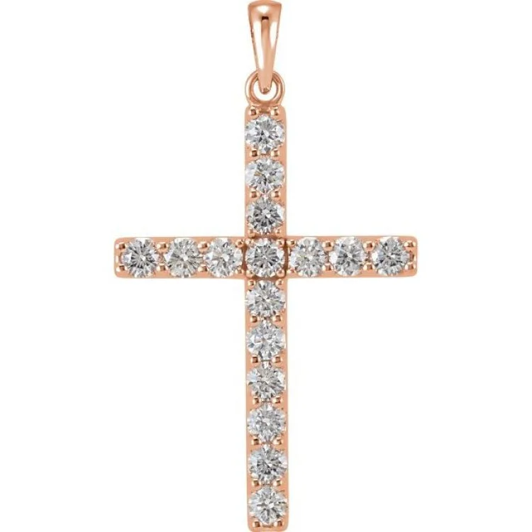 Ladies unique star-shaped necklaces -14K Rose 1 1/4 CTW Natural Diamond Cross Pendant