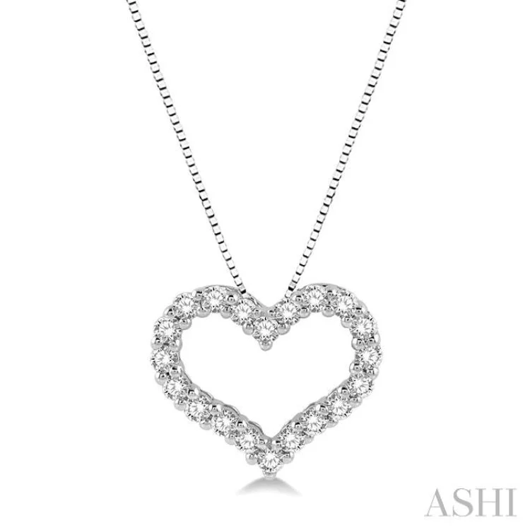 Trendy gemstone choker necklaces for ladies -1/4 Ctw Heart Shape Round Cut Diamond Pendant With Chain in 14K White Gold