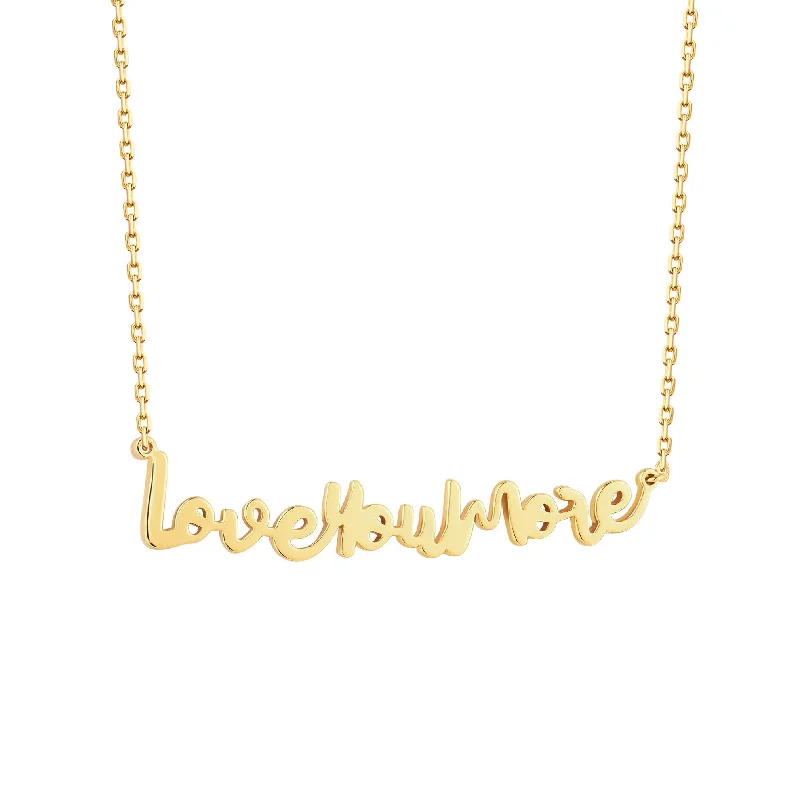 Ladies elegant garnet stone necklaces -Script Love You More Bar Gold Necklace