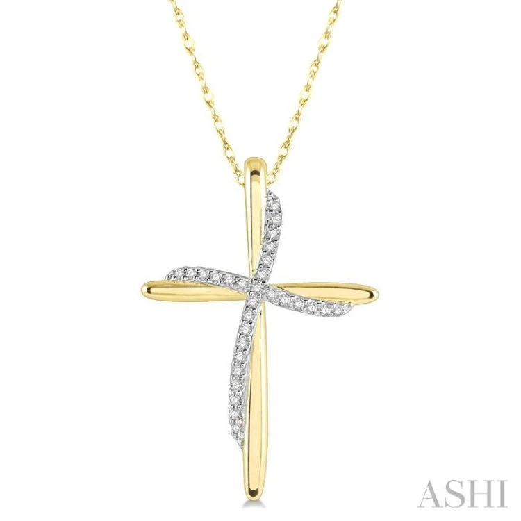 Vintage crystal pendant necklaces for ladies -1/10 Ctw Round Cut Diamond Draped Cross Charm Pendant in 10K Yellow Gold