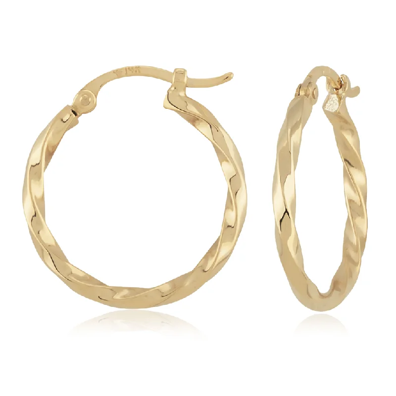 Vintage crystal arch earrings -14K Yellow Gold Twisted Hoop Earrings