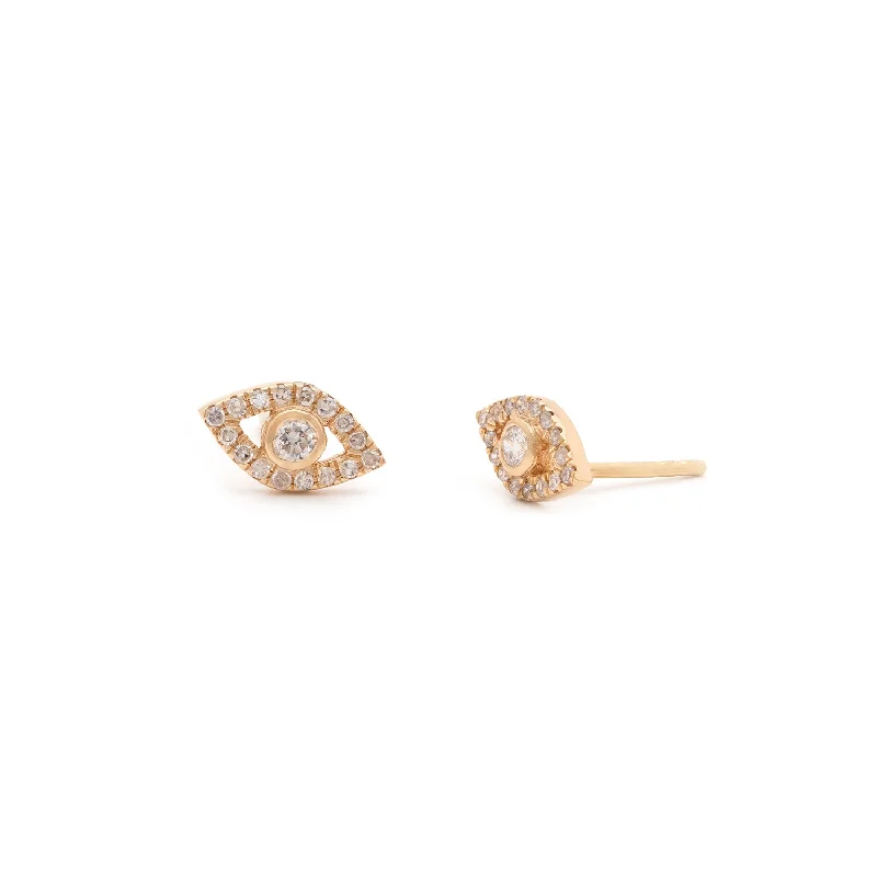 Ladies delicate floral swirl earrings -Evil Eye Studs | 14k Gold & Diamond