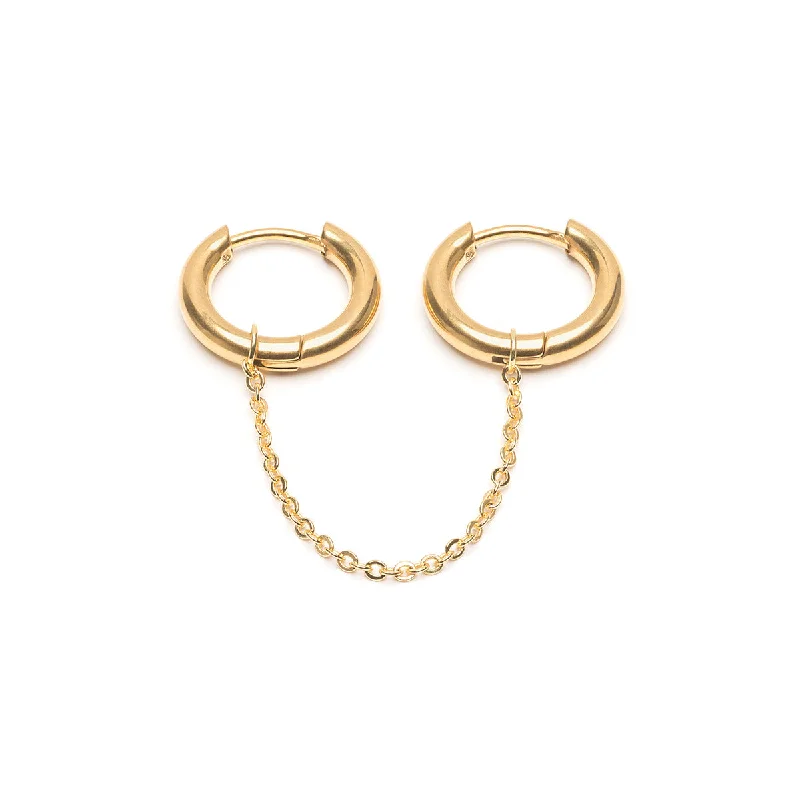 Ladies unique crescent drop earrings -Double Hoop Chain Earring