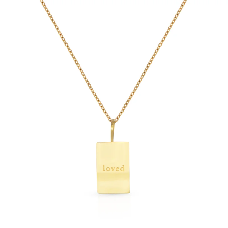 Ladies elegant emerald charm necklaces -The Loved Tag Gold Necklace